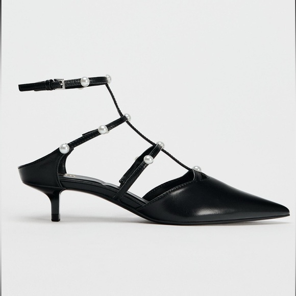 Zara Black Pearl-Embellished Women\'s Heels